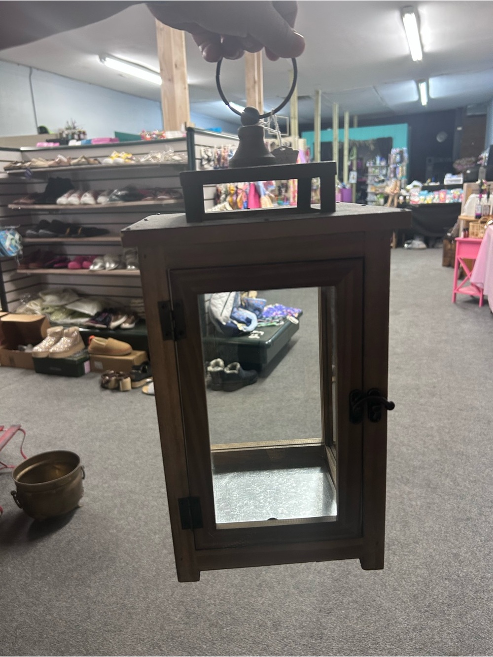 Wooden Glass Lantern - Natural Brown
